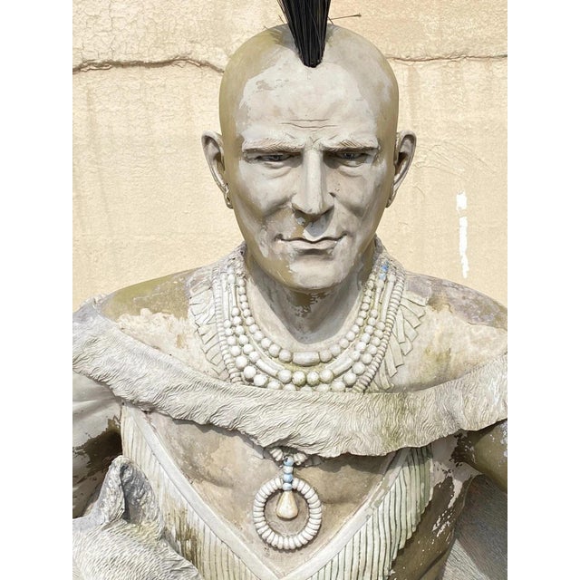 Vintage Life Size Native American Indian Fiberglass Seated Chief and Wolf Statue For Sale - Image 4 of 12