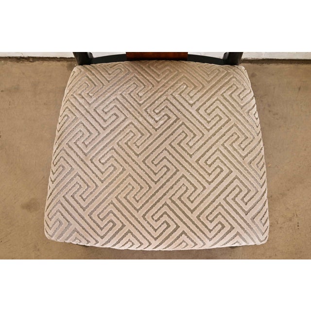 Drexel Heritage Mid-Century Modern Hollywood Regency Black Lacquer and Walnut High Back Dining Chairs, Pair For Sale In South Bend - Image 6 of 11