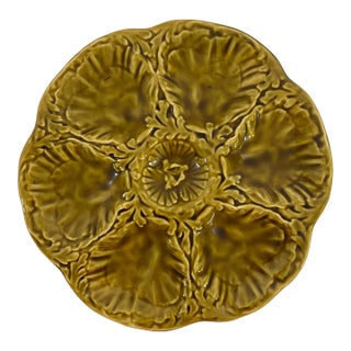 1950s French Gien Majolica Olive Green Oyster Plate For Sale