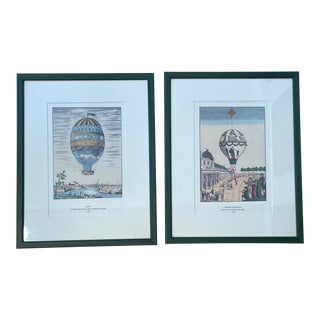 Set of Two Vintage Framed French Ascension 1950 Ballooning Prints Madame Blanchard For Sale