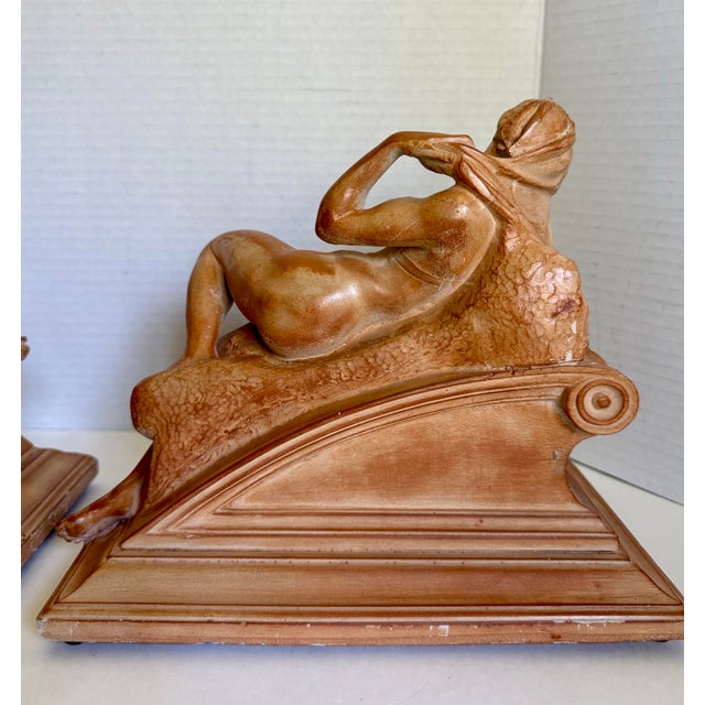 Pair of Vintage Italian Reclining Nude Figural Bookends in Terracotta Finish For Sale - Image 11 of 16