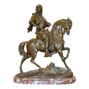 1940s Bronze Cavalier Sculpture by Alfred Barye
