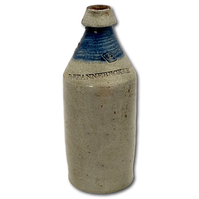 Ceramic Collection of 3 Exceptionally Nice Large Antique American Blue Decorated Stoneware Beer & Ale Bottles - Circa 1870s For Sale - Image 7 of 12