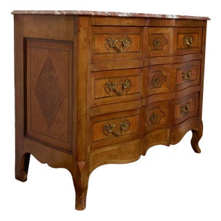 Antique Louis XV Chest of Drawers with Marquetry and Marble Top For Sale