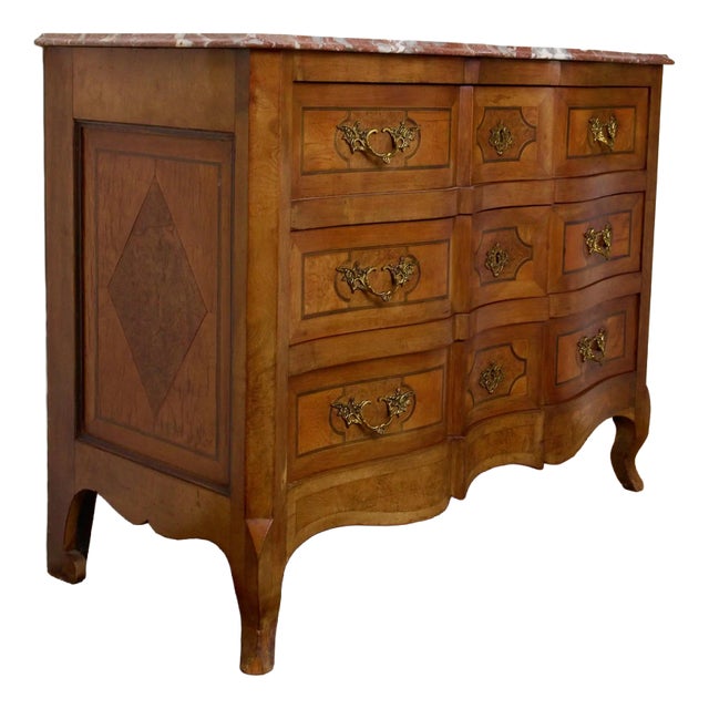 Antique Louis XV Chest of Drawers with Marquetry and Marble Top For Sale