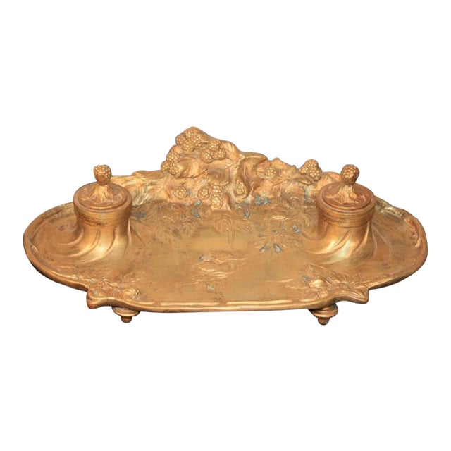 Antique French Art Nouveau Gilt Bronze Inkwell Signed A. Marionnet Depose For Sale
