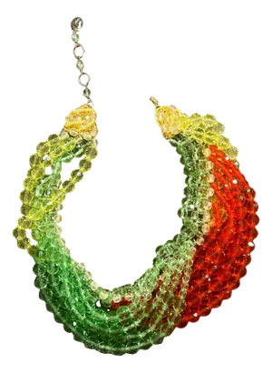 21st Century Coppola E Toppo Green and Orange Twisted Crystal Bead Necklace