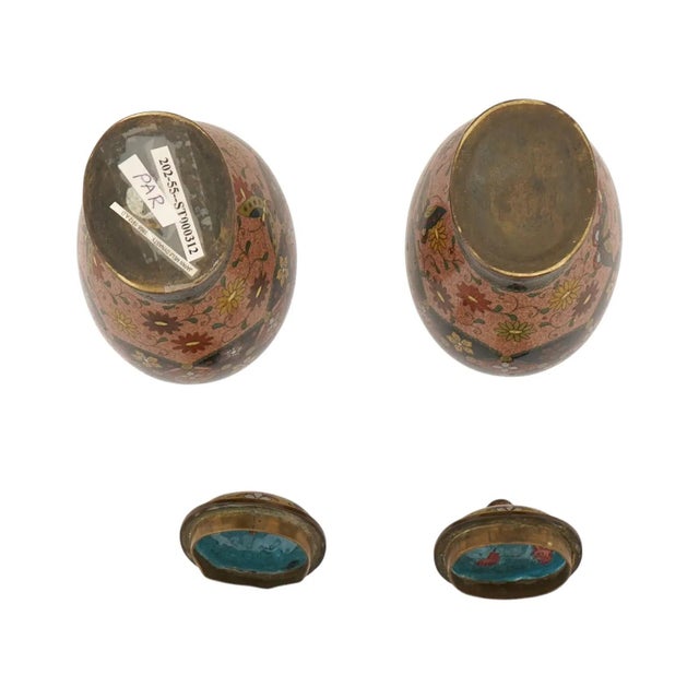 Late 19th Century Pair of Early Meiji Japanese Cloisonne Enamel Jars Attributed Namikawa Yasuyuki For Sale - Image 5 of 10