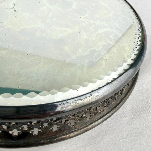 Metal Antique Pairpoint Mirrored Plateau 8” For Sale - Image 7 of 10