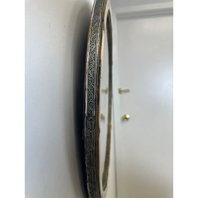 Metal Art Deco Style Handmade White & Black With Brass Inlay Round Mirror, a Pair For Sale - Image 7 of 11