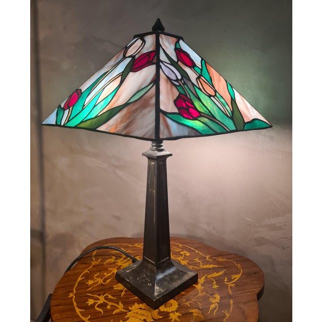 Vintage Table Lamp with Stained Glass Lampshade, 1975 For Sale - Image 11 of 12