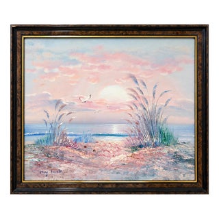 Kay Tuohy, Sunset Over the Sea with Seagulls, Oil on Canvas, Framed For Sale