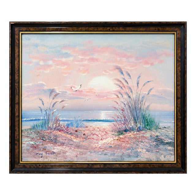 Kay Tuohy, Sunset Over the Sea with Seagulls, Oil on Canvas, Framed For Sale