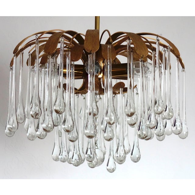 Gold Brass and Crystal Drop Chandelier from Palwa, 1960s For Sale - Image 8 of 11