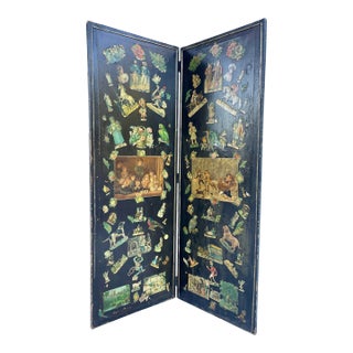 Folk Art Decoupaged Folding Screen For Sale