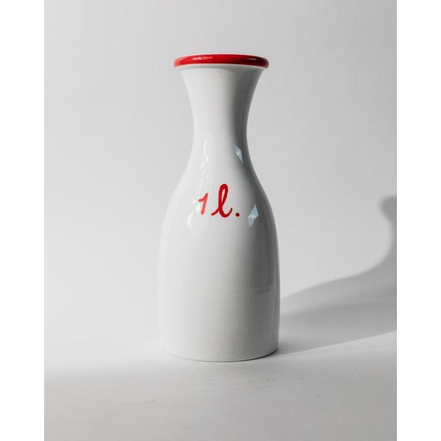 Italian Handmade White Ceramic Jug with Red Rim and Details, 1970s For Sale - Image 6 of 11