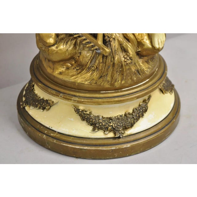 Gold Antique French Renaissance Moreau Figural Metal Table Lamp, Wife & Farmer For Sale - Image 8 of 12