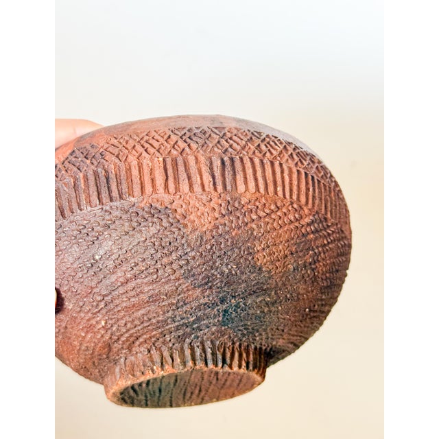 Vintage Folk Art Redware Clay Bowl For Sale - Image 4 of 10
