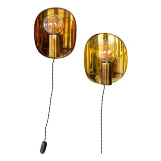 Mid-Century Modern Brass Wall Sconces, Sweden, 1960s, Set of 2 For Sale