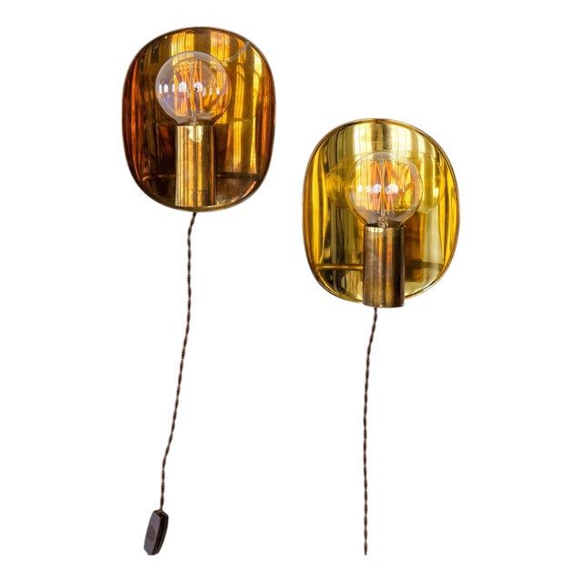 Mid-Century Modern Brass Wall Sconces, Sweden, 1960s, Set of 2 For Sale