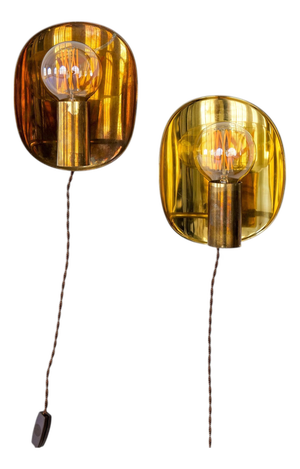 Mid-Century Modern Brass Wall Sconces, Sweden, 1960s, Set of 2