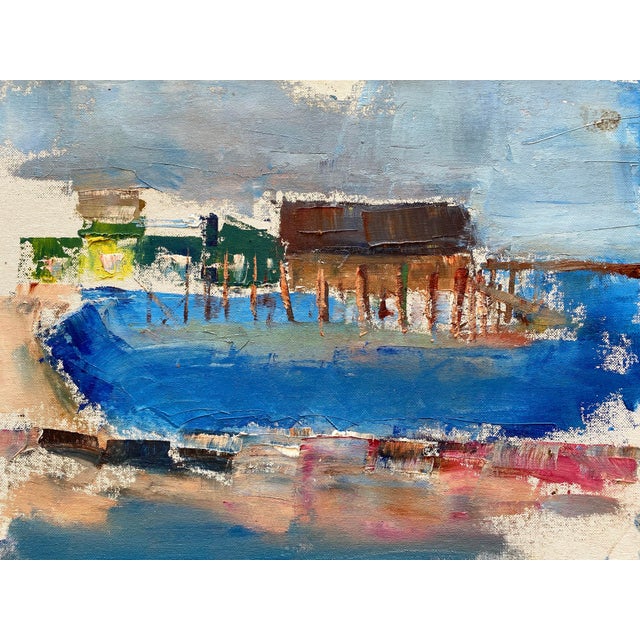 Jim Lyons Contemporary Provincetown " Captain Jack's Wharf " Abstract Expressionist Framed Original Plein Air Oil Painting For Sale - Image 10 of 17