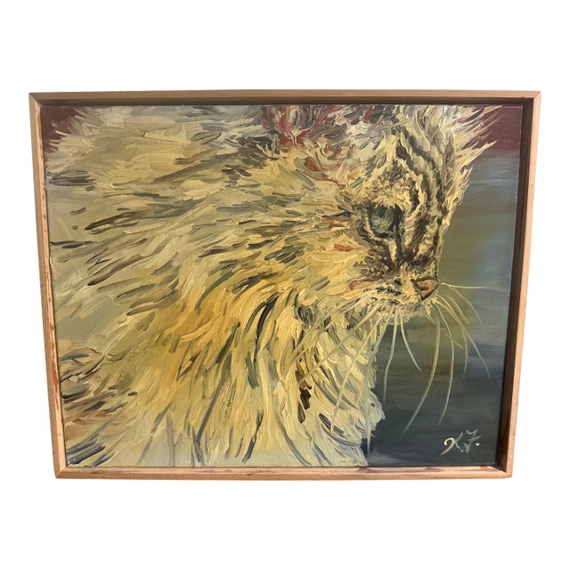 Expressionist Original Oil Painting of a Cat For Sale