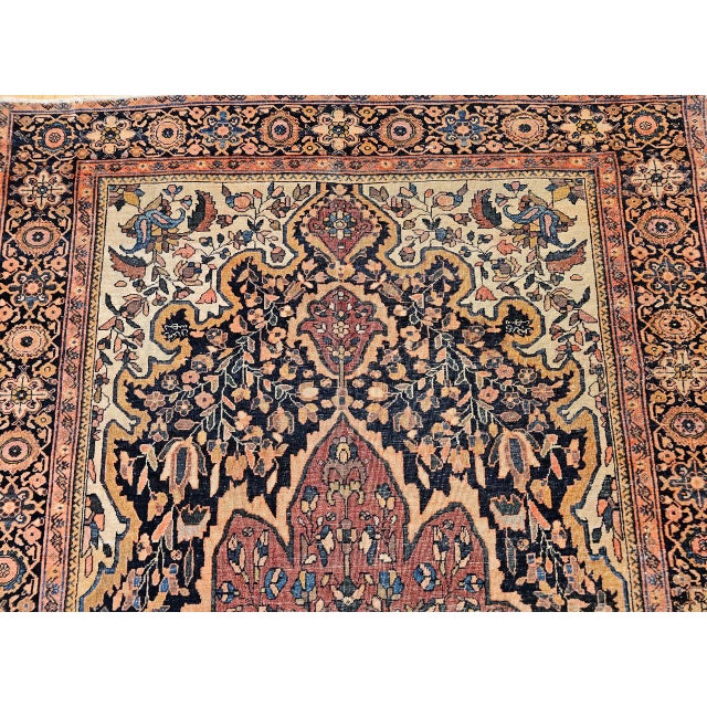19th Century Persian Farahan Sarouk Rug, Hand-Knotted Wool, Floral Pattern, Navy & Plum Red, 4x6 For Sale - Image 11 of 18
