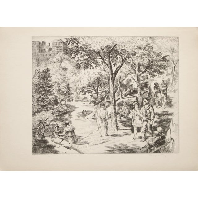1939 After Harry Wickey "Central Park", First Edition Period Offset Lithograph For Sale