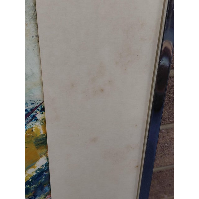 Blue Framed Signed J. Akston "Untitled, 1973" Mixed Media Artwork For Sale - Image 8 of 11