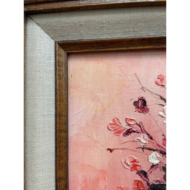 1980s 1980s Pink Bouquet of Flowers in Vase Still Life Oil Painting Framed For Sale - Image 5 of 8
