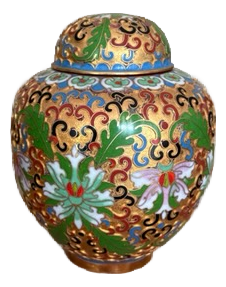 Vintage Chinese Cloisonné Ginger Jar, Gold Ground With Chrysanthemum & Scroll Motif
