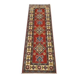 Kazak Runner 2’1” X 6′ Red Wool Tribal Hand-Knotted Oriental Rug For Sale