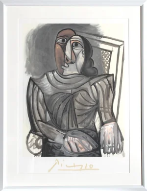 1980s "Femme Assise a la Robe Grise" Lithograph After Pablo Picasso