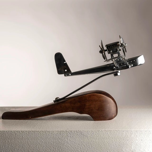 Art Deco Chrome Airplane on Wooden Base, 1940s For Sale - Image 3 of 8