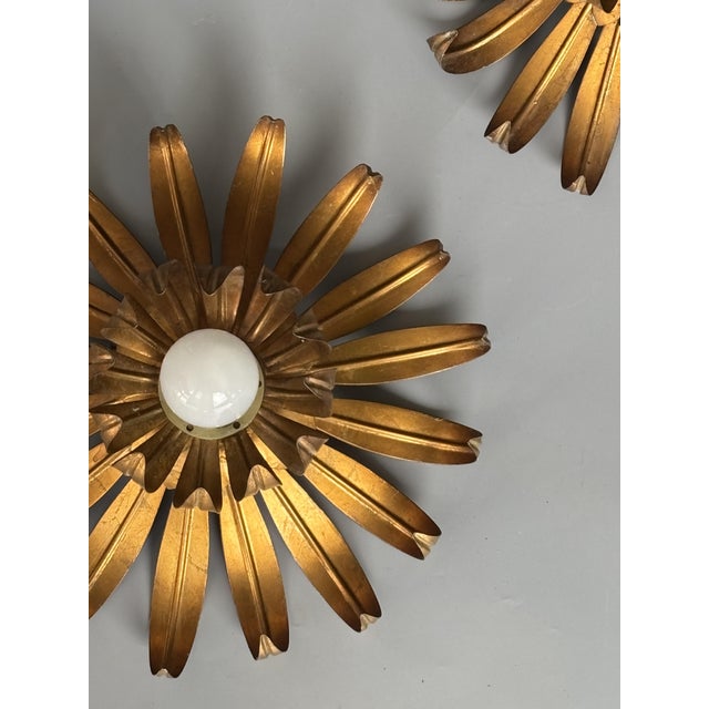 Floral Wall Sconces in Gilt Metal, France 1960, Set of 2 For Sale - Image 4 of 8