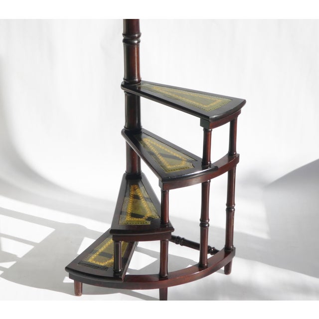 1940s Victorian Wooden Library Stairs in Green Leather, 1940s For Sale - Image 5 of 11