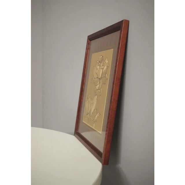 Framed Gold Painting of Rose, 1970s For Sale - Image 4 of 5