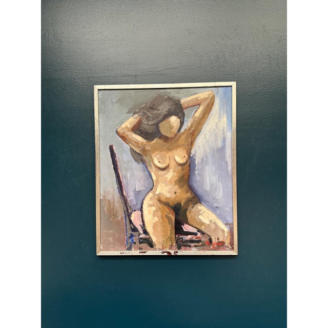Mid-Century Modern Sven Erik Lund, Model on Chair, Nude, 1950s, Oil on Canvas, Framed For Sale - Image 3 of 18