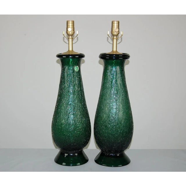 These Murano lamps of DEEP JADE GREEN are traditional, with a kick. Extremely thick glass with a heavily textured...