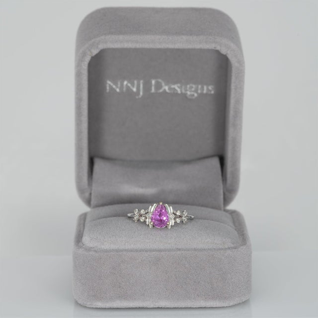 Modern Pink Sapphire Ring With Earth-Mined Diamond Accents: Solid 14k Gold, Size 6.75 For Sale - Image 3 of 9