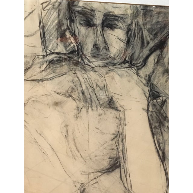 Vintage Original Charcoal Drawing of Male For Sale - Image 4 of 7