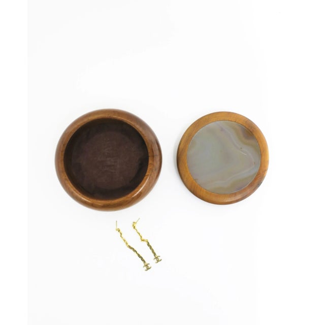 Gemstone Brazilian Agate Onyx and Wood Round Jewelry or Trinket Box, Brazil, 1980s For Sale - Image 7 of 11