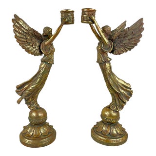 Pair of 1980s Empire Style Winged Victory Candleholders For Sale