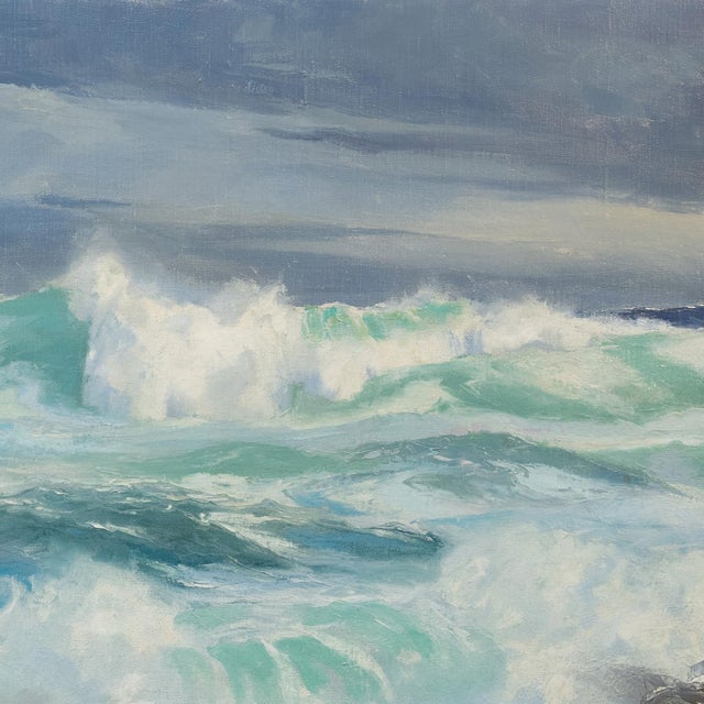 Tiffany Blue 'Big Surf, Point Lobos' by Edward Norton Ward, California Impressionism, Carmel Art Association, Taos For Sale - Image 8 of 9