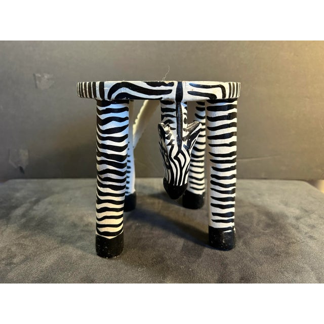Safari Vintage Hand Painted Wood Figural Zebra Plant Stand For Sale - Image 3 of 8