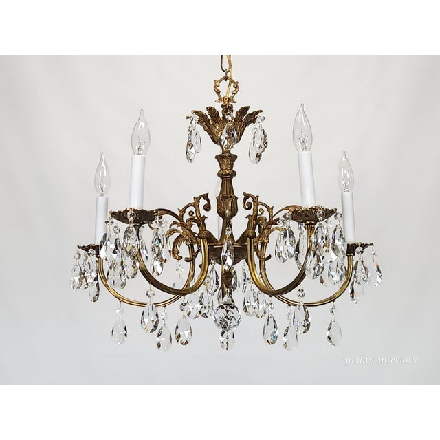 Offered for your consideration is an original Antique 5 Arm 5 Light Absolutely Fabulous Brass Cut Lead Glass Crystal...