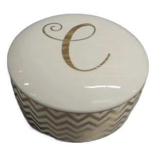 Round Deco Style Gold and Natural Color Porcelain Decorative Box For Sale