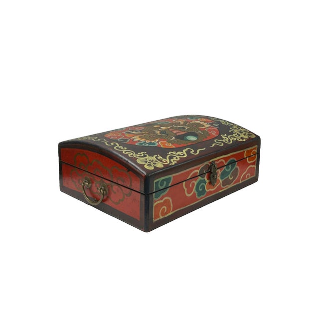 Asian Oriental Rectangular Black Color Kirin Dragon Accent Box For Sale - Image 3 of 5