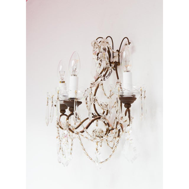 Large Italian Wall Sconce in Iron and Crystal Chains, 1950 For Sale - Image 3 of 5